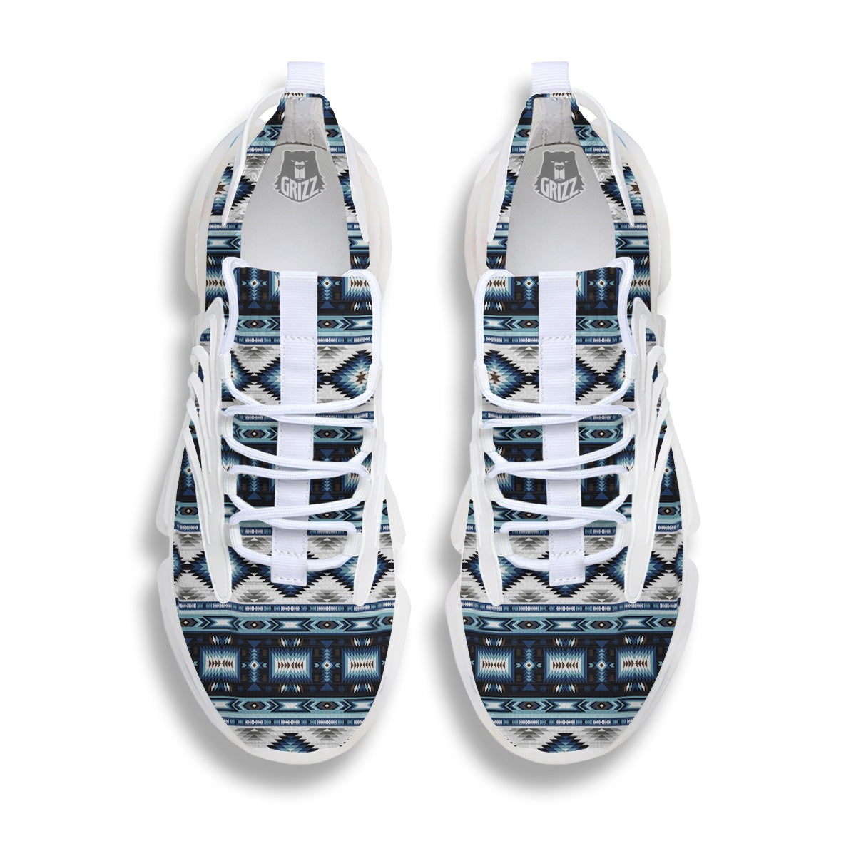 Western Navajo Blue Native Print White Gym Shoes-grizzshop