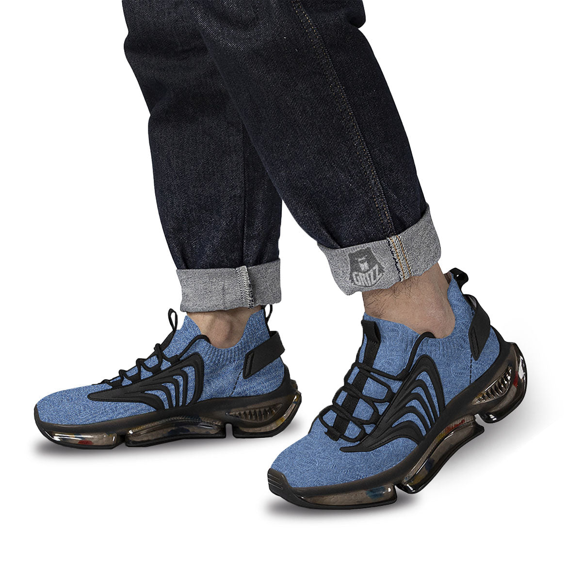 Western Paisley Blue Denim Print Black Gym Shoes-grizzshop