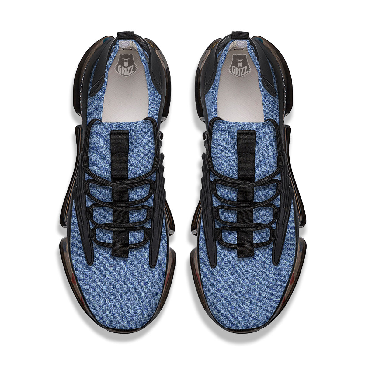 Western Paisley Blue Denim Print Black Gym Shoes-grizzshop