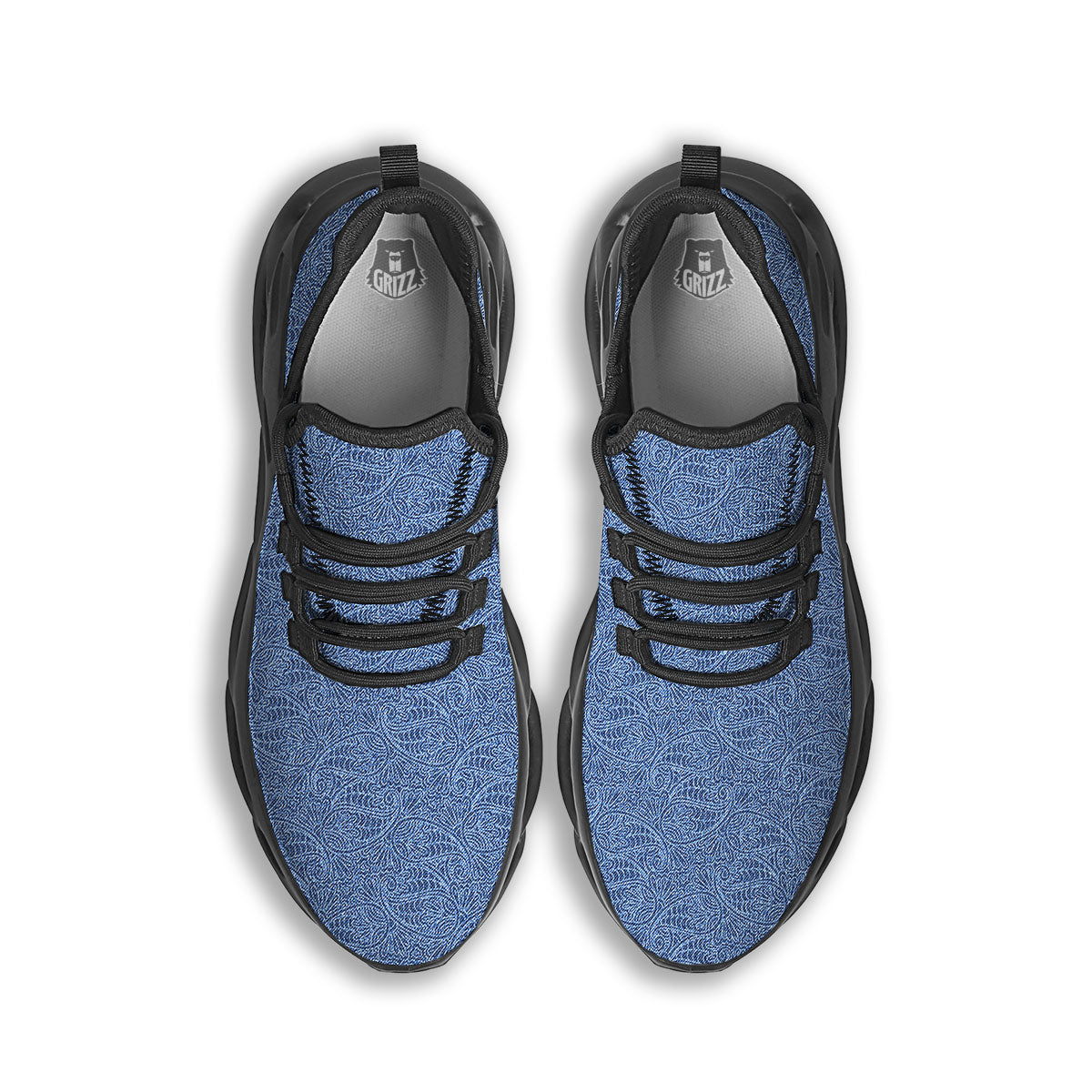 Western Paisley Blue Denim Print Black Running Shoes-grizzshop