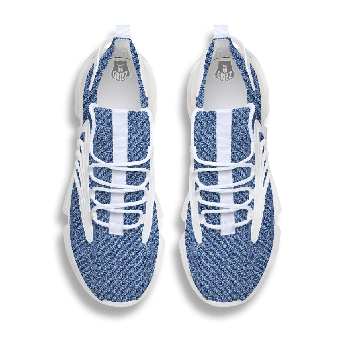 Western Paisley Blue Denim Print White Gym Shoes-grizzshop