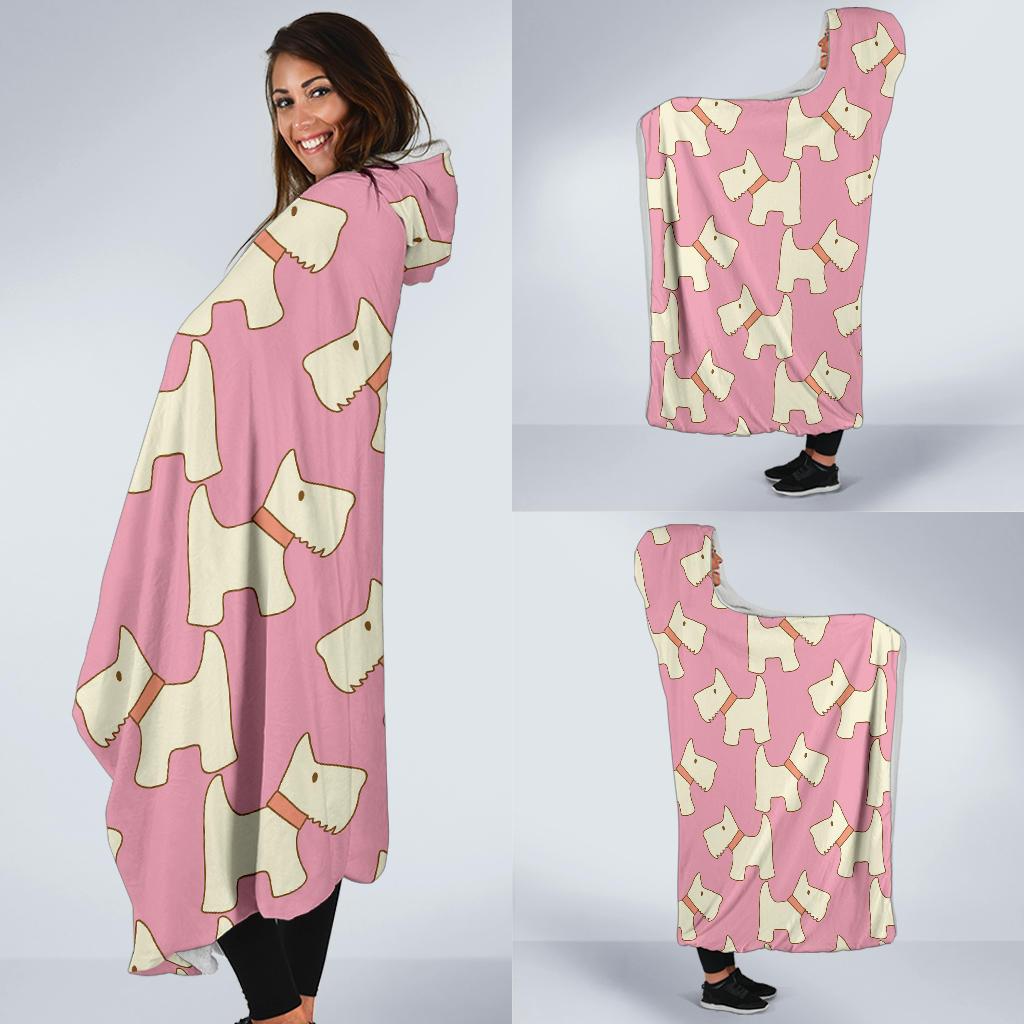 Westie Dog Pattern Print Hooded Blanket-grizzshop