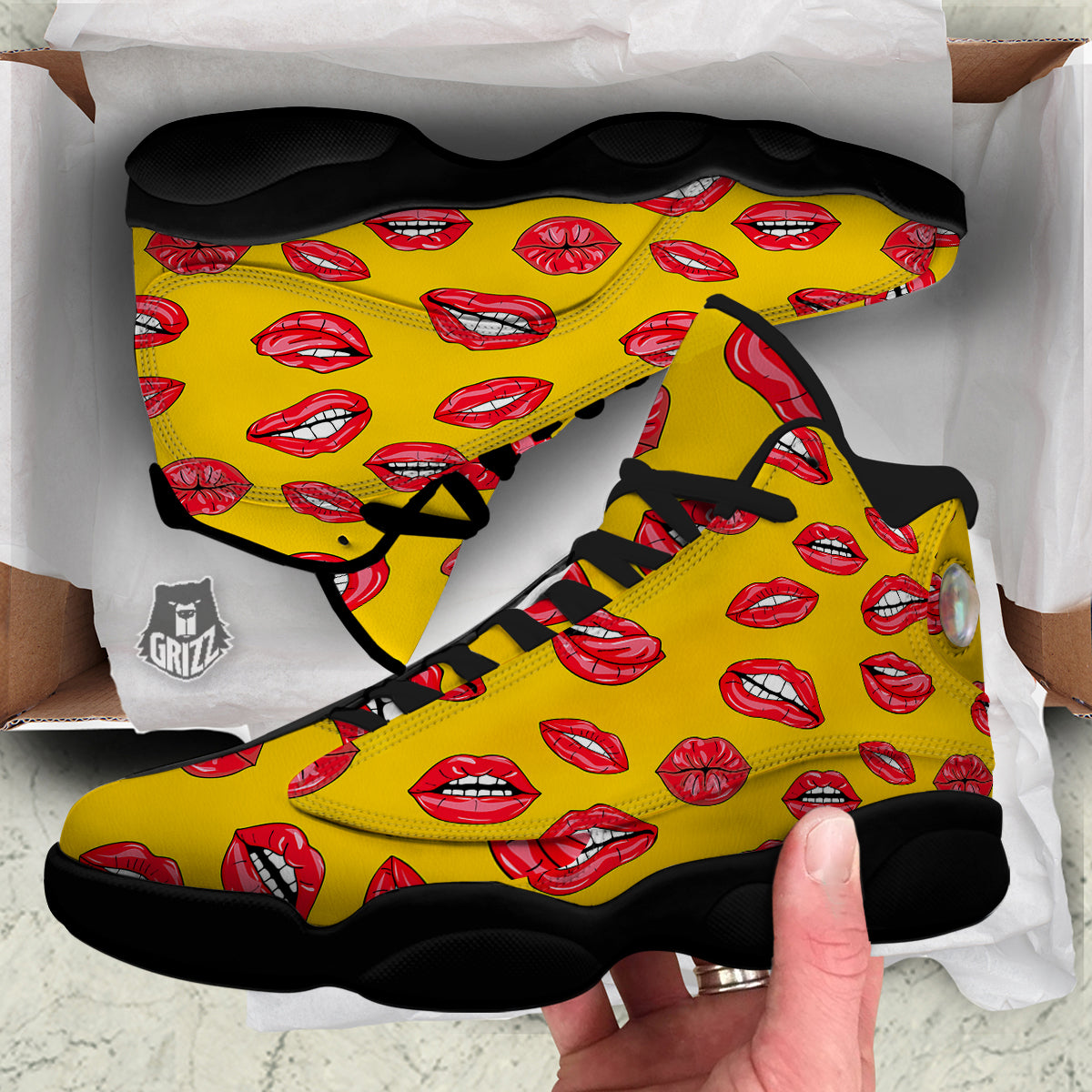 Wet Lips Print Pattern Black Basketball Shoes-grizzshop