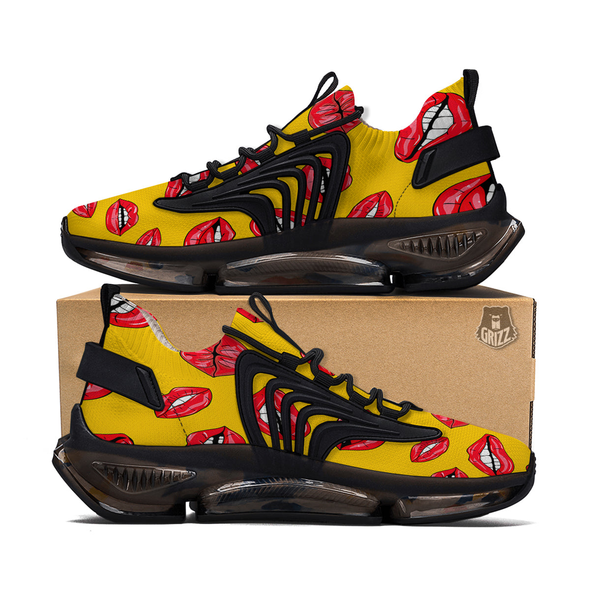 Wet Lips Print Pattern Black Gym Shoes-grizzshop