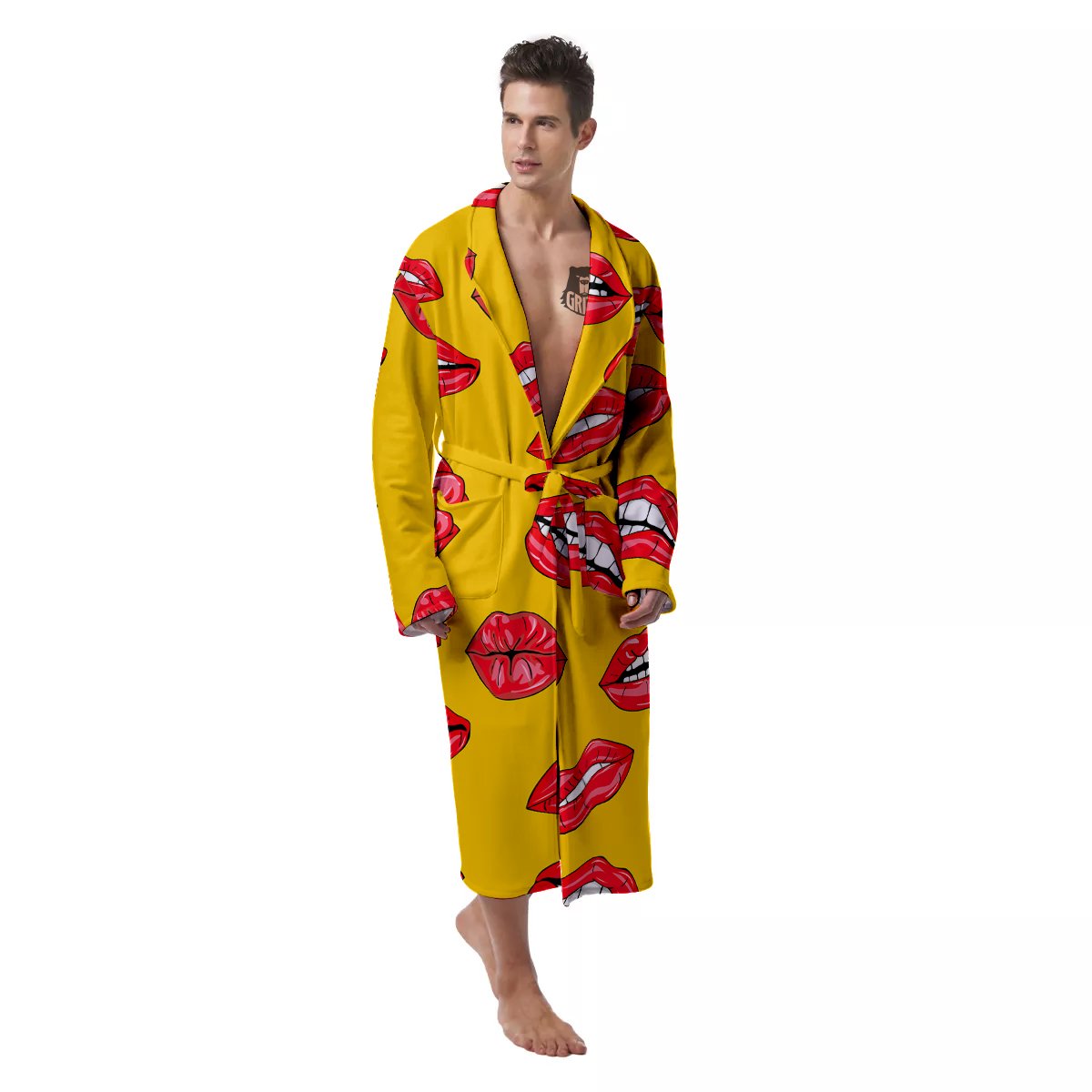 Wet Lips Print Pattern Men's Robe-grizzshop