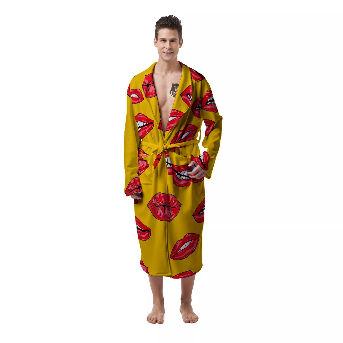 Wet Lips Print Pattern Men's Robe-grizzshop