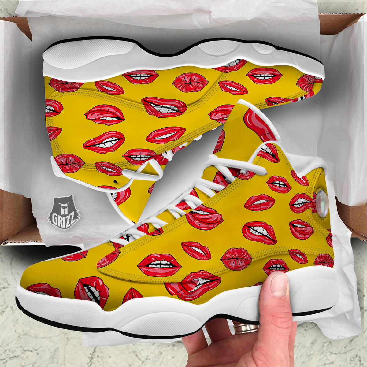 Wet Lips Print Pattern White Basketball Shoes-grizzshop