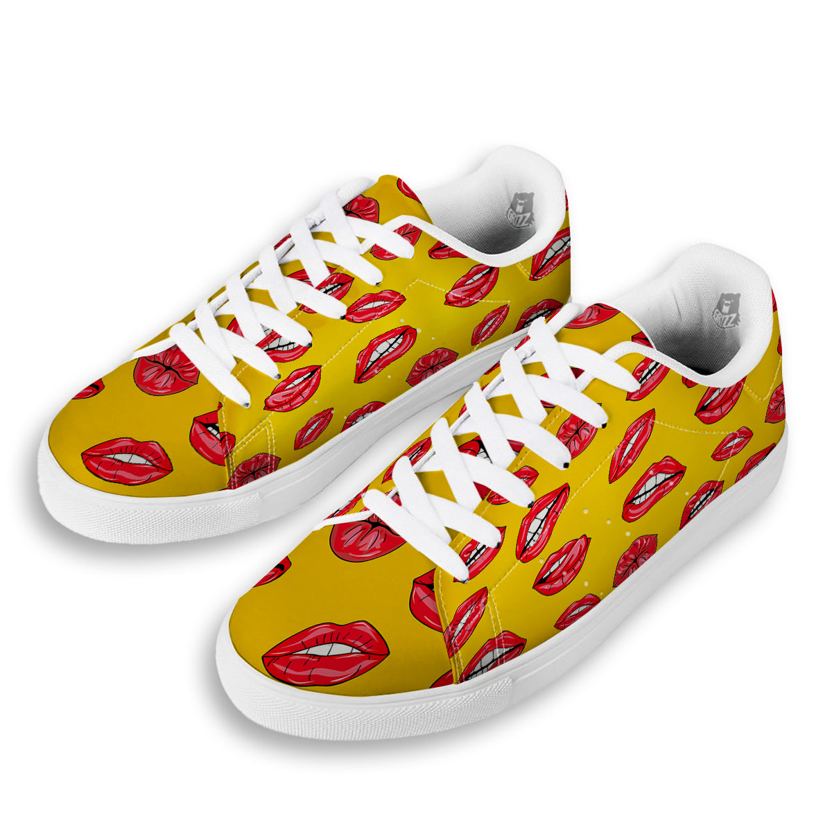 Wet Lips Print Pattern White Low Top Sneakers-grizzshop