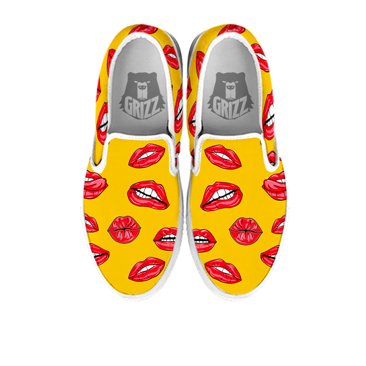 Wet Lips Print Pattern White Slip On Shoes-grizzshop