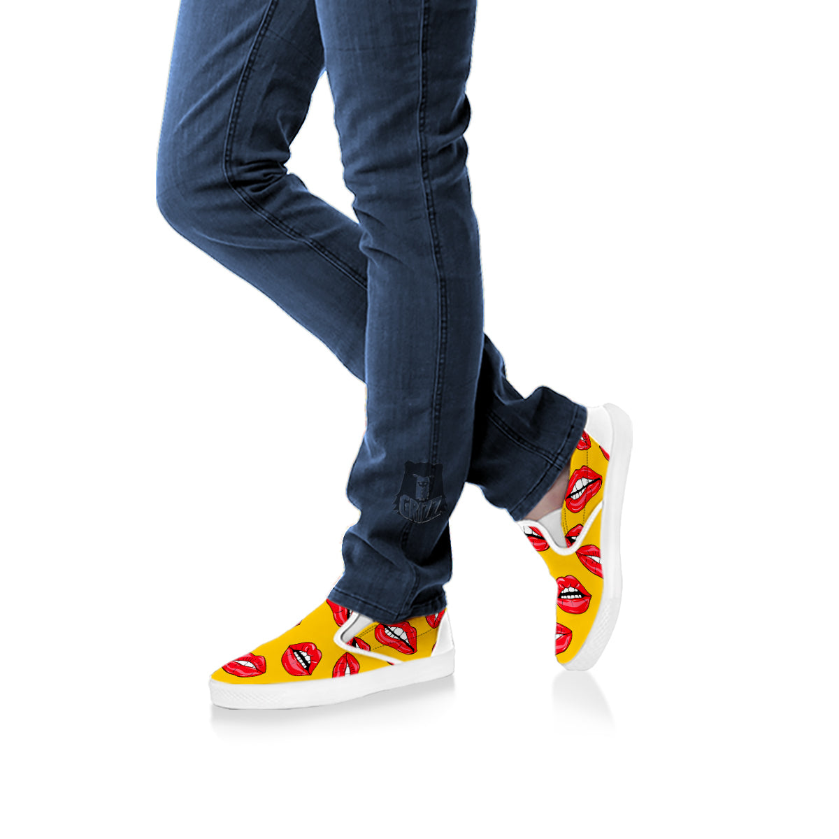 Wet Lips Print Pattern White Slip On Shoes-grizzshop