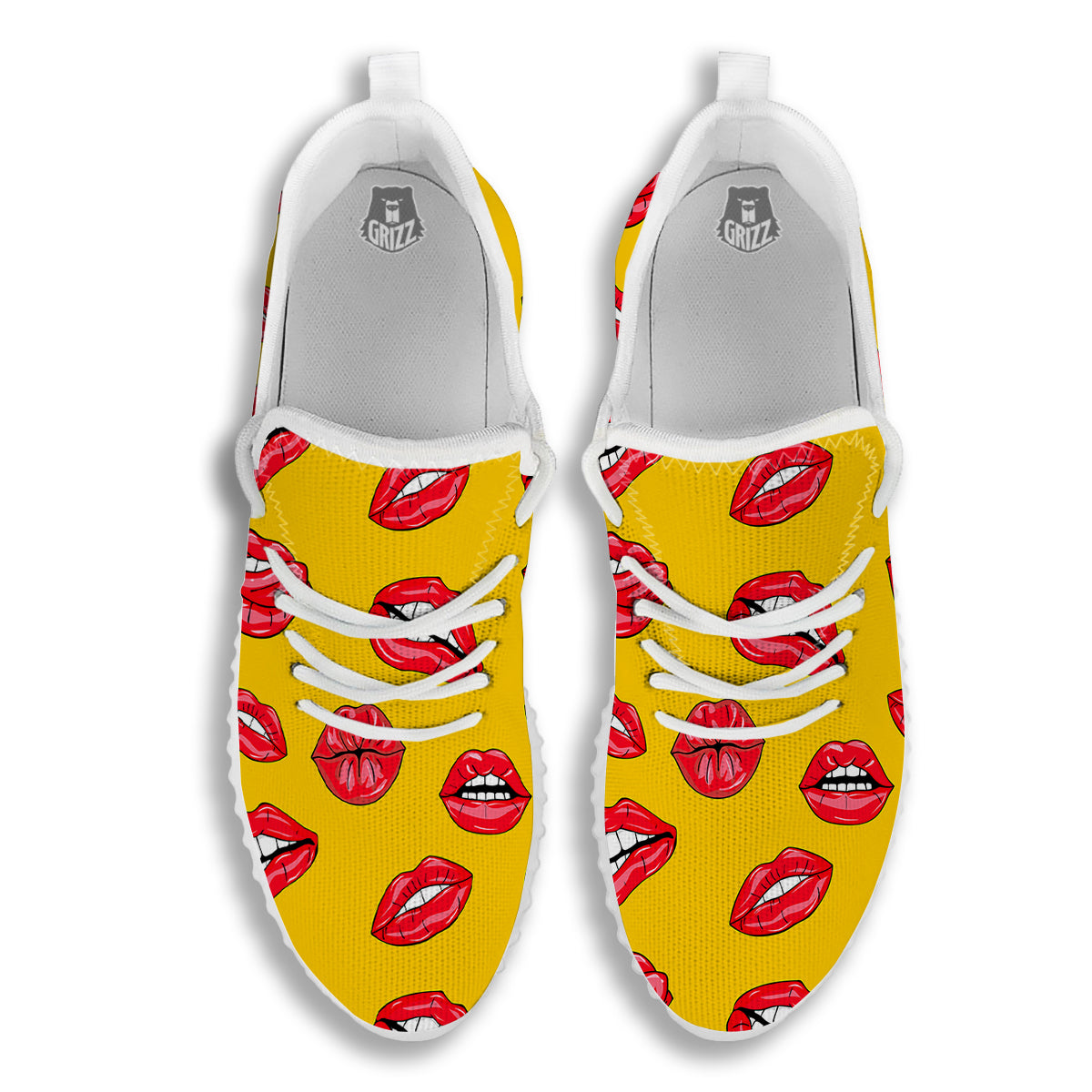 Wet Lips Print Pattern White Walking Shoes-grizzshop