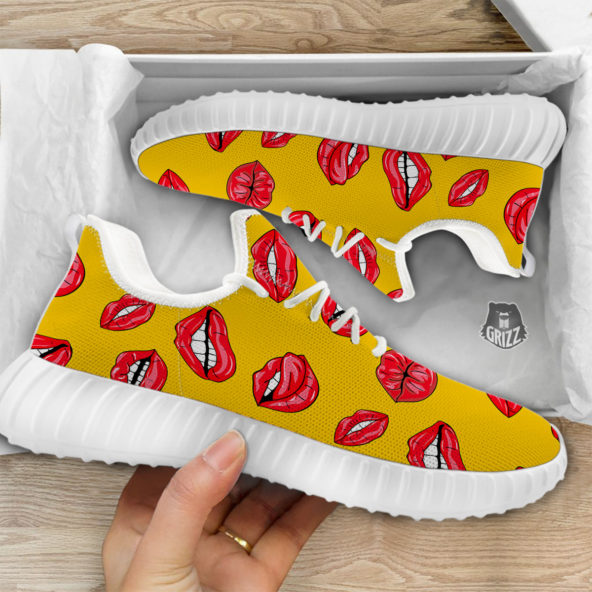 Wet Lips Print Pattern White Walking Shoes-grizzshop