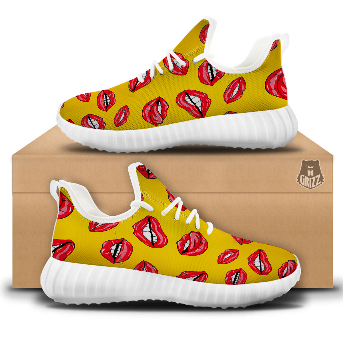 Wet Lips Print Pattern White Walking Shoes-grizzshop