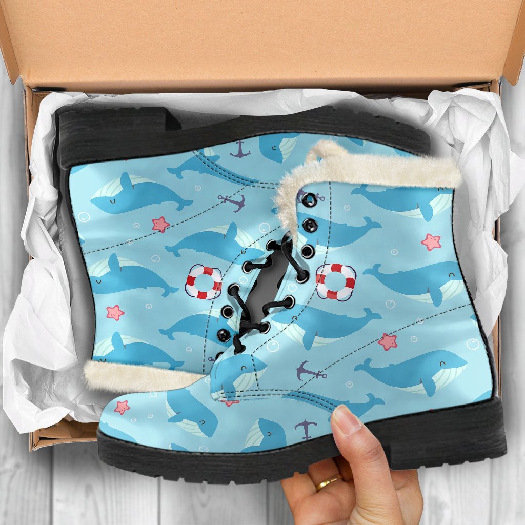 Whale Humpback Pattern Print Comfy Winter Boots-grizzshop