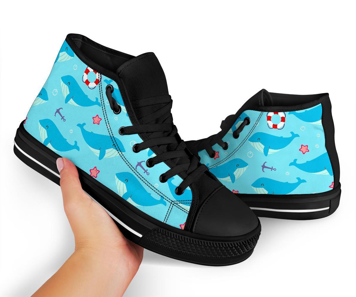 Whale Humpback Pattern Print Men Women's High Top Shoes-grizzshop