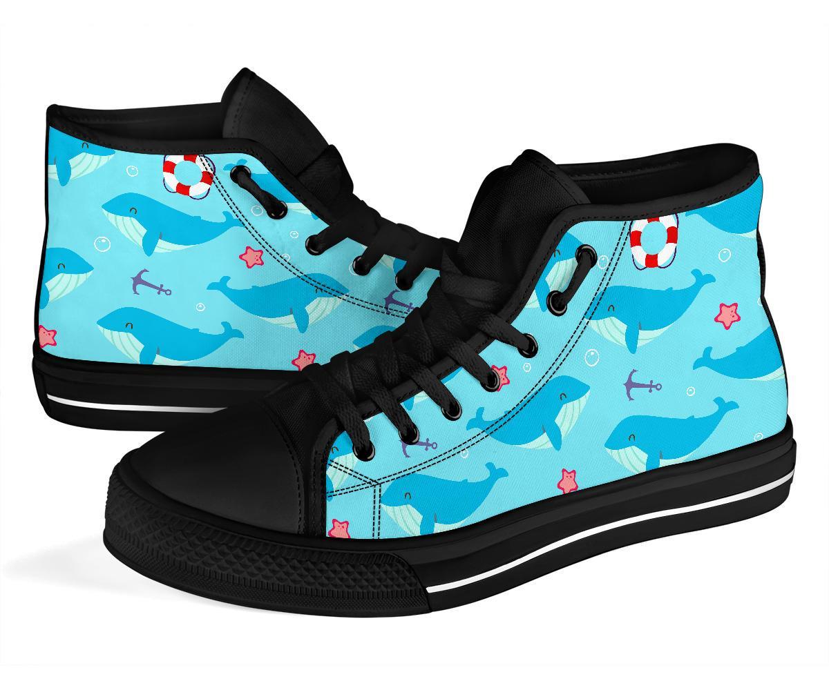 Whale Humpback Pattern Print Men Women's High Top Shoes-grizzshop