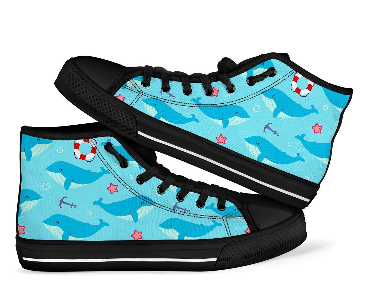 Pattern Print Humpback Whale Men Women Leather Boots