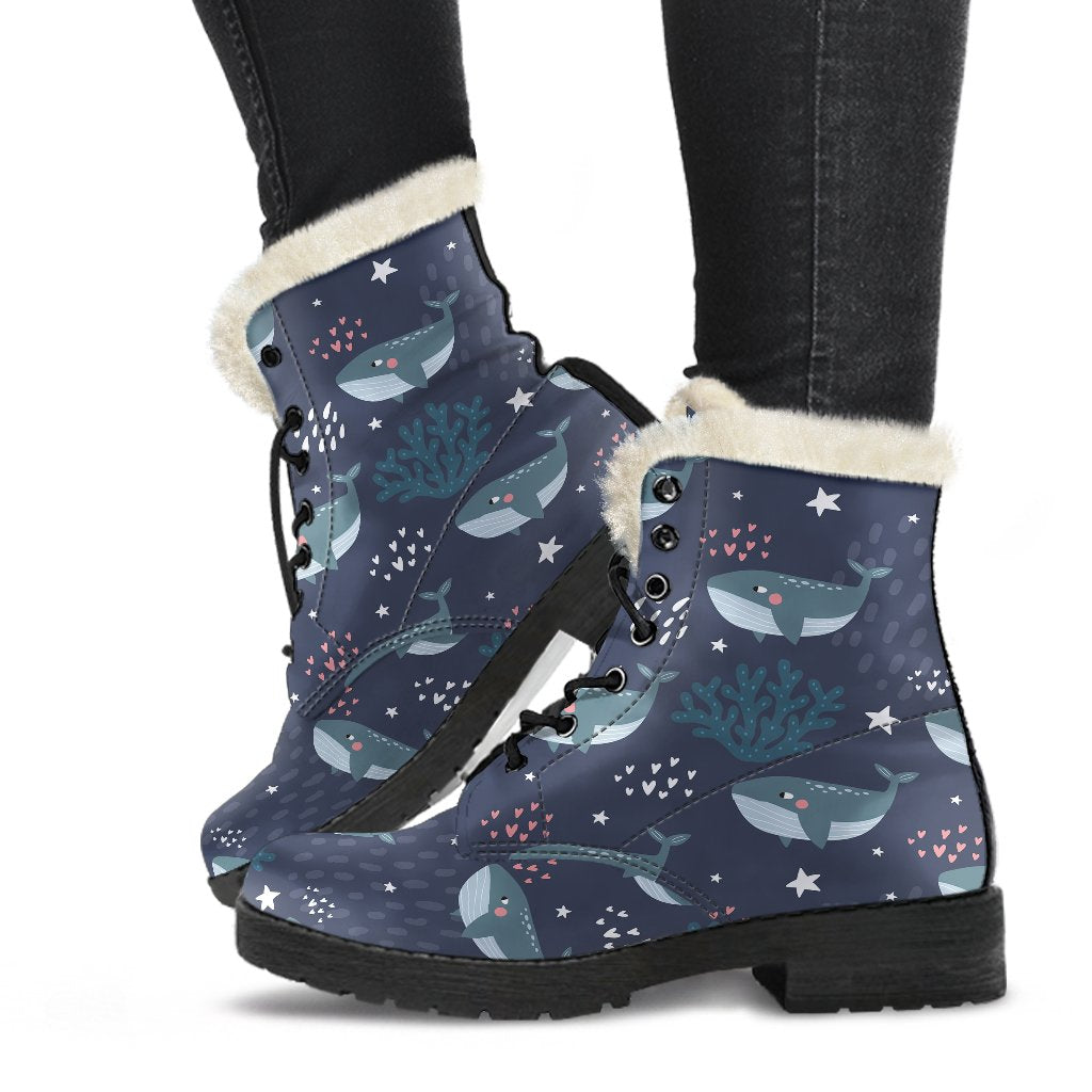 Whale Humpback Print Pattern Comfy Winter Boots-grizzshop