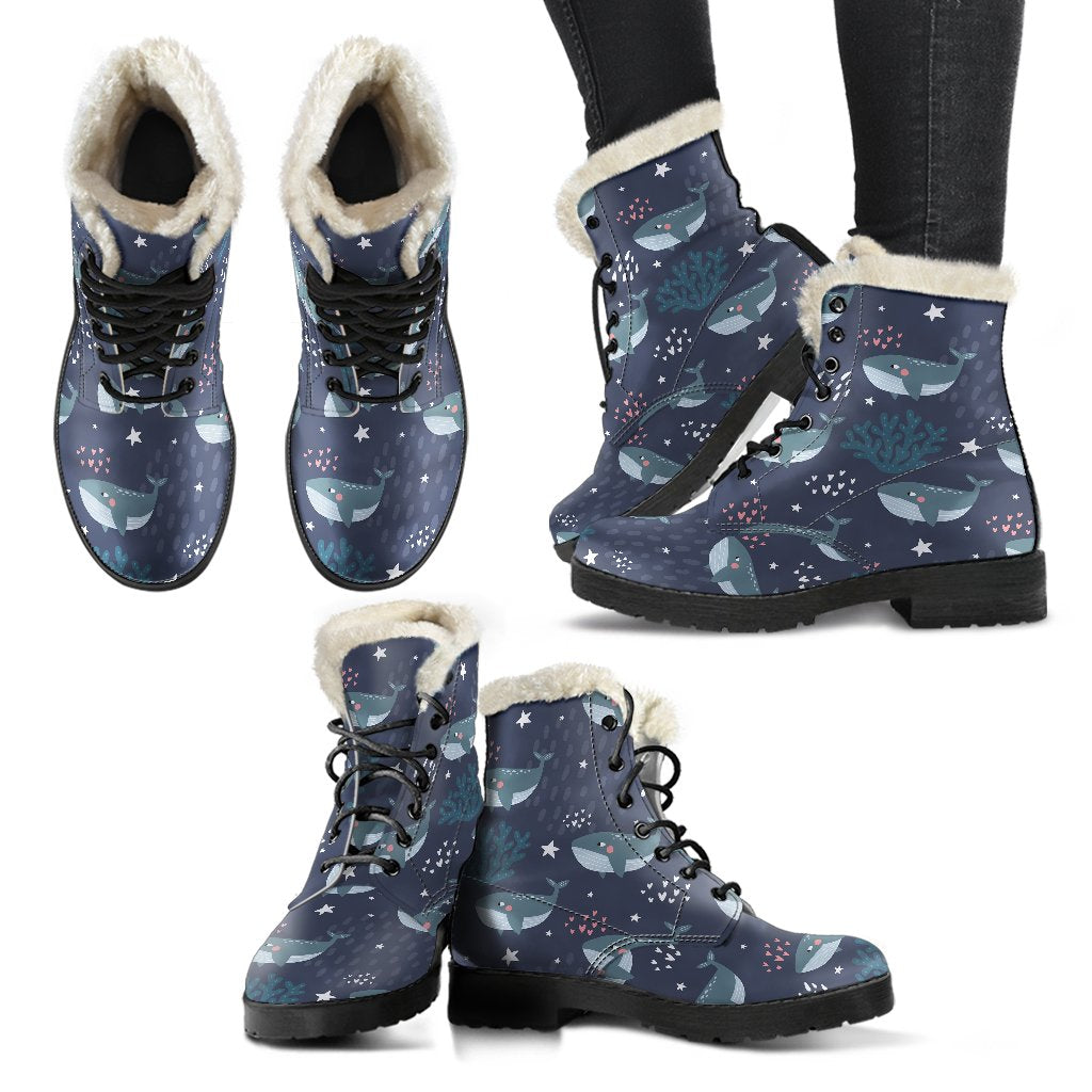 Whale Humpback Print Pattern Comfy Winter Boots-grizzshop