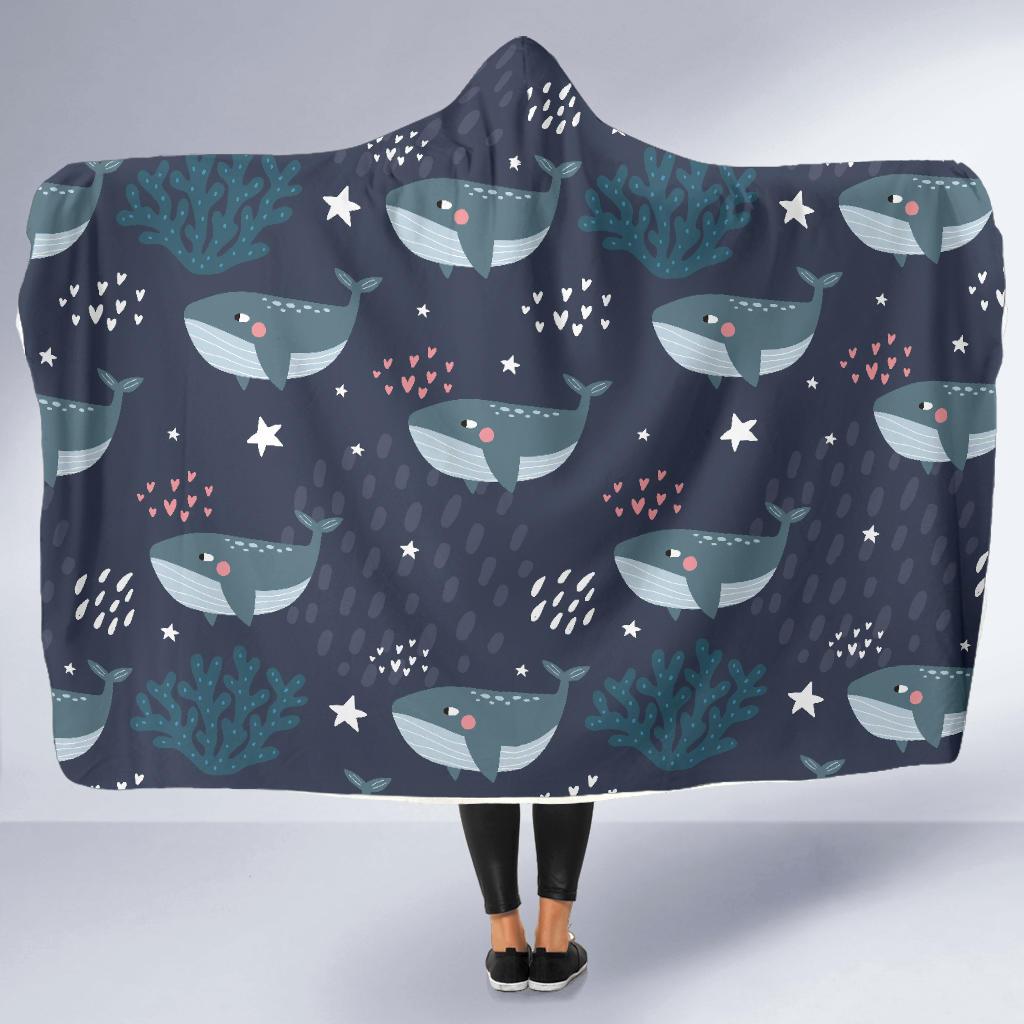 Whale Humpback Print Pattern Hooded Blanket-grizzshop
