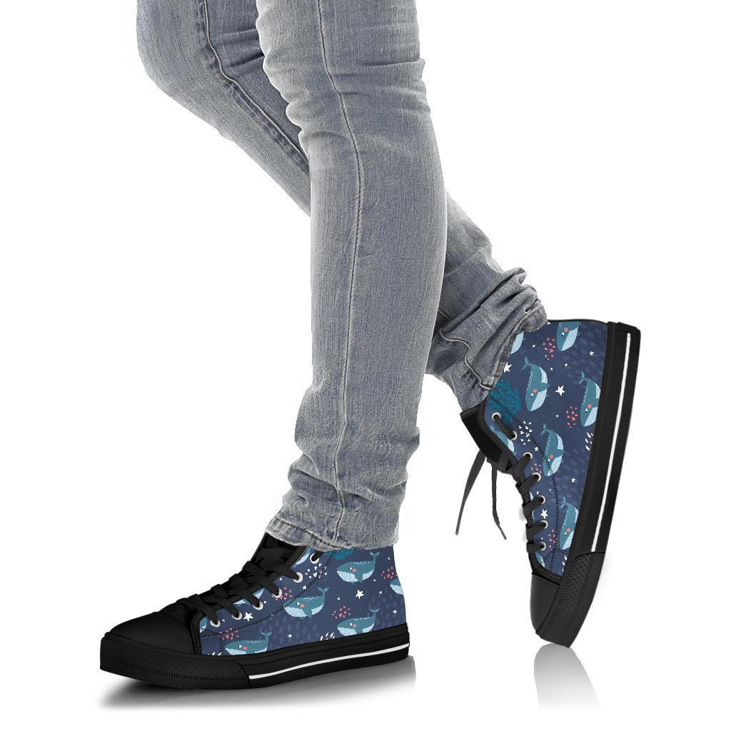 Whale Humpback Print Pattern Men Women's High Top Shoes-grizzshop