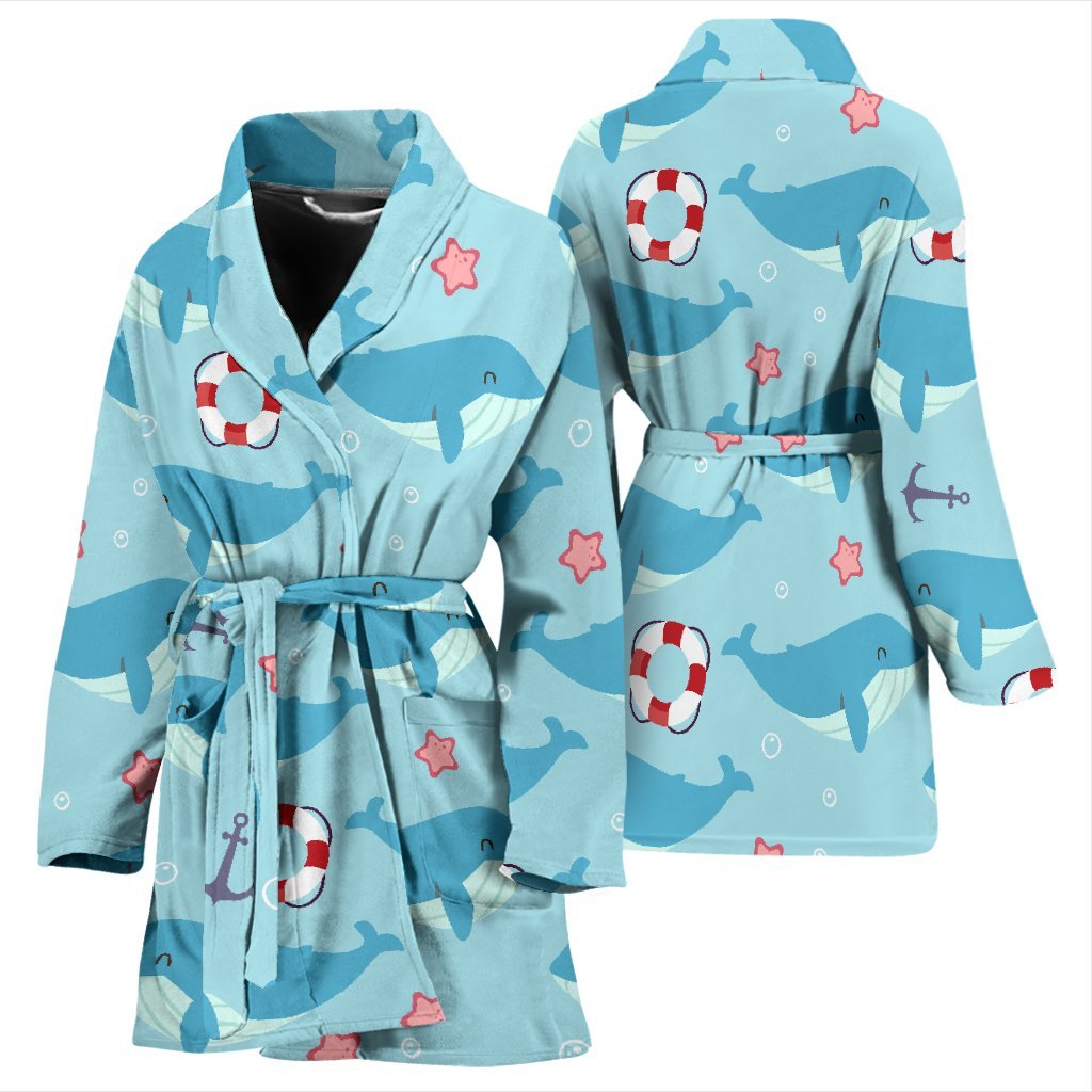 Whale Humpback Pattern Print Women Long Robe-grizzshop