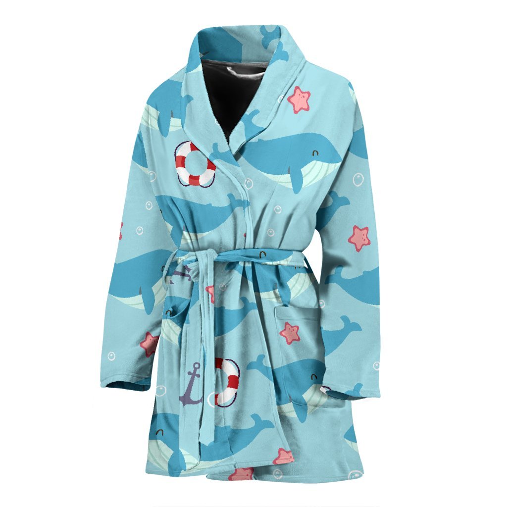 Whale Humpback Pattern Print Women Long Robe-grizzshop