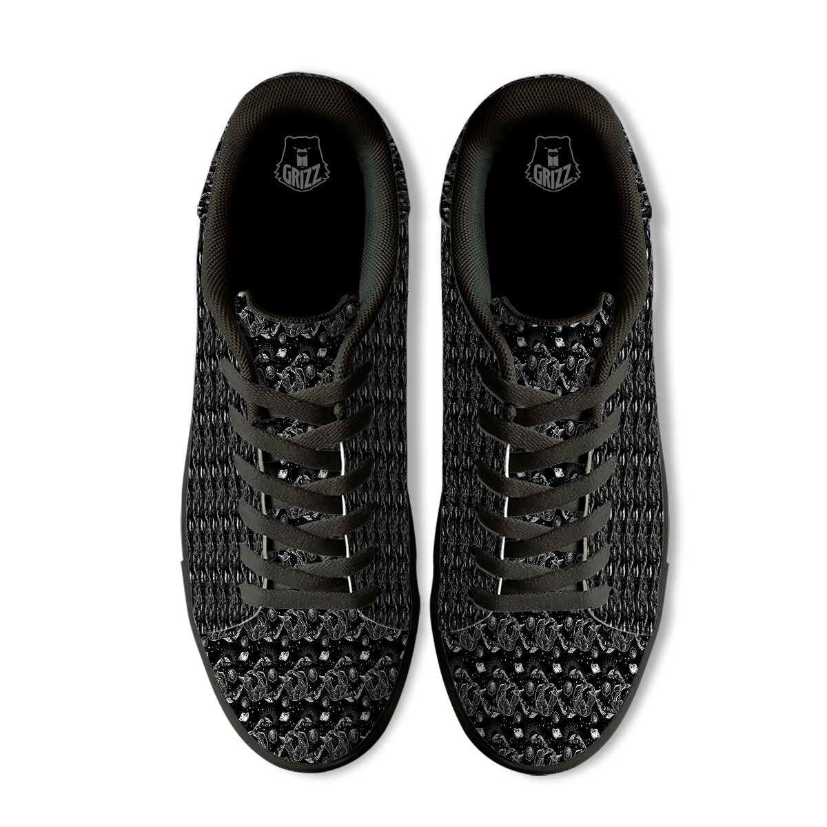 Whales and Dolphin Boho Print Pattern Black Low Top Sneakers-grizzshop
