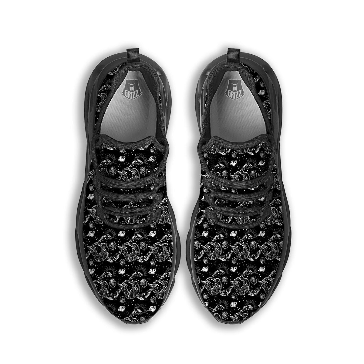 Whales and Dolphin Boho Print Pattern Black Running Shoes-grizzshop