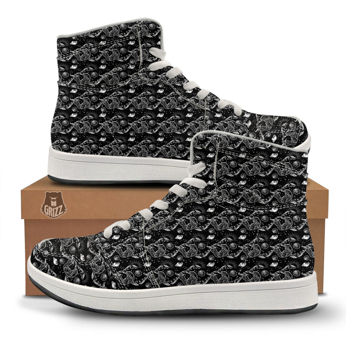 Whales and Dolphin Boho Print Pattern High Top Sneakers-grizzshop
