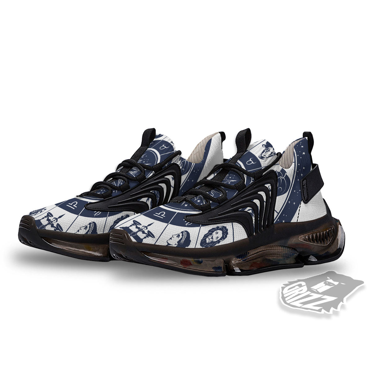 Wheel Zodiac Signs Print Black Gym Shoes-grizzshop