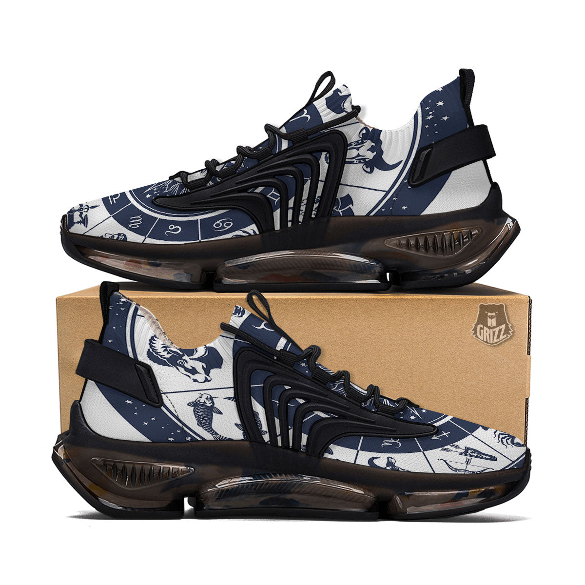 Wheel Zodiac Signs Print Black Gym Shoes-grizzshop