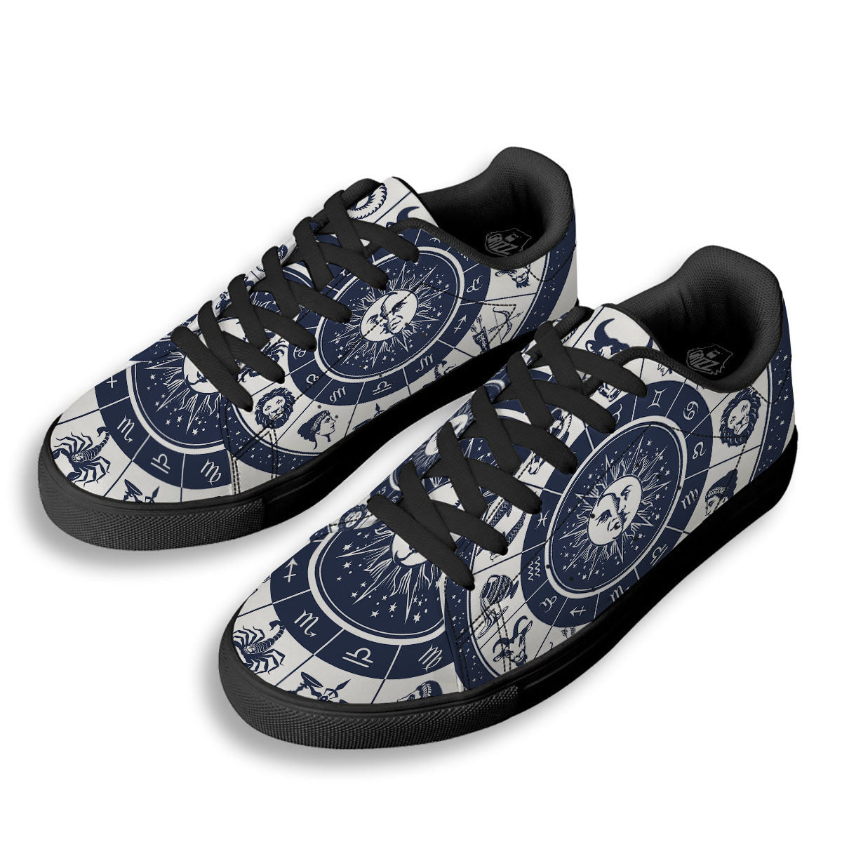 Wheel Zodiac Signs Print Black Low Top Sneakers-grizzshop