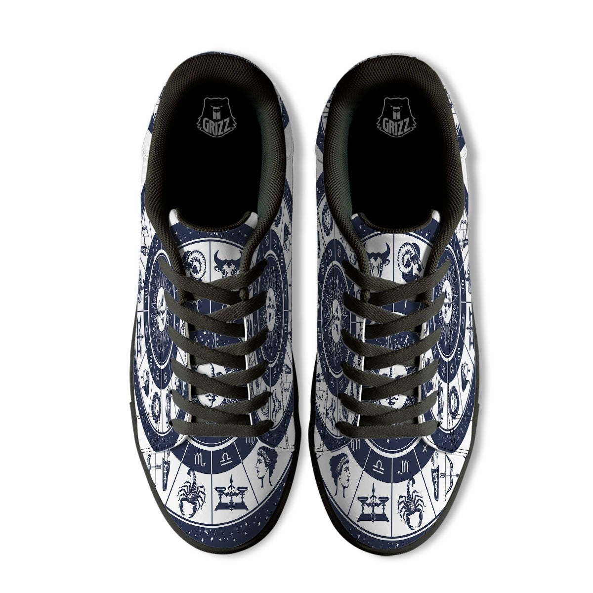 Wheel Zodiac Signs Print Black Low Top Sneakers-grizzshop