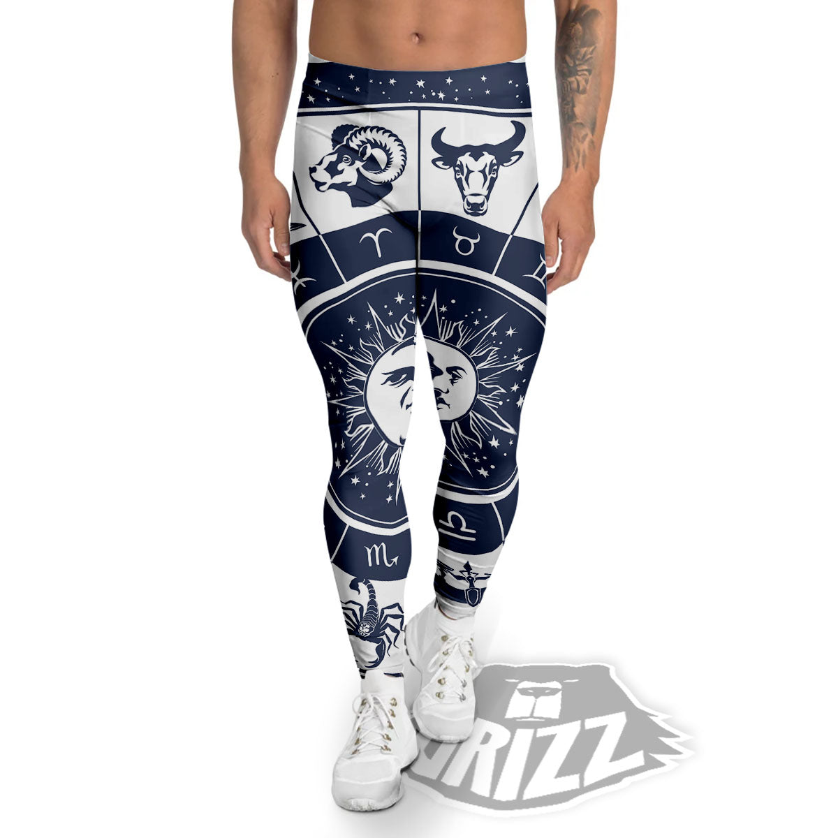 Wheel Zodiac Signs Print Men's Leggings-grizzshop