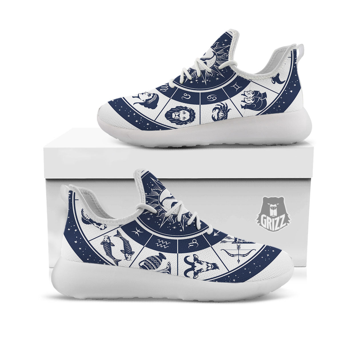 Wheel Zodiac Signs Print White Athletic Shoes-grizzshop