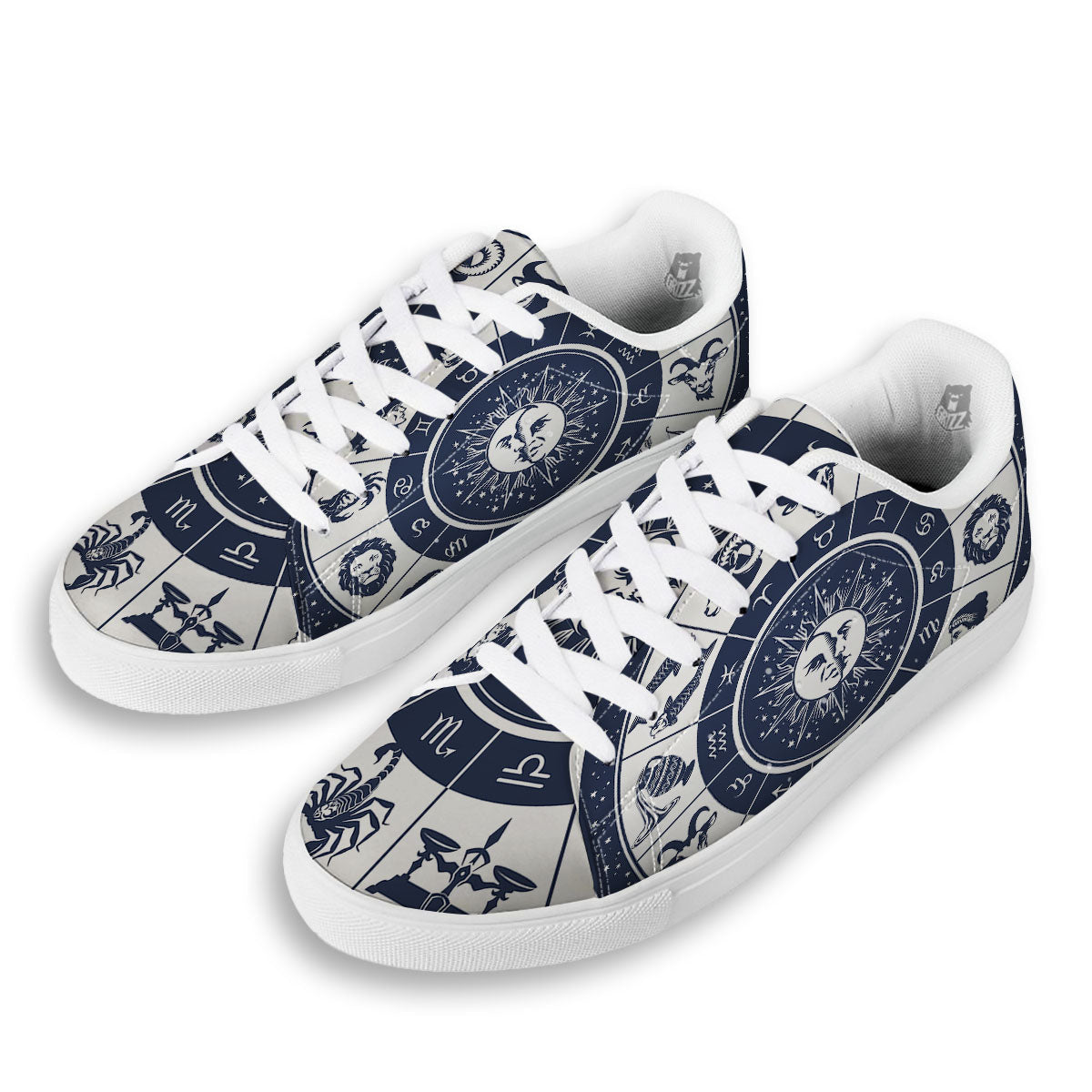 Wheel Zodiac Signs Print White Low Top Sneakers-grizzshop