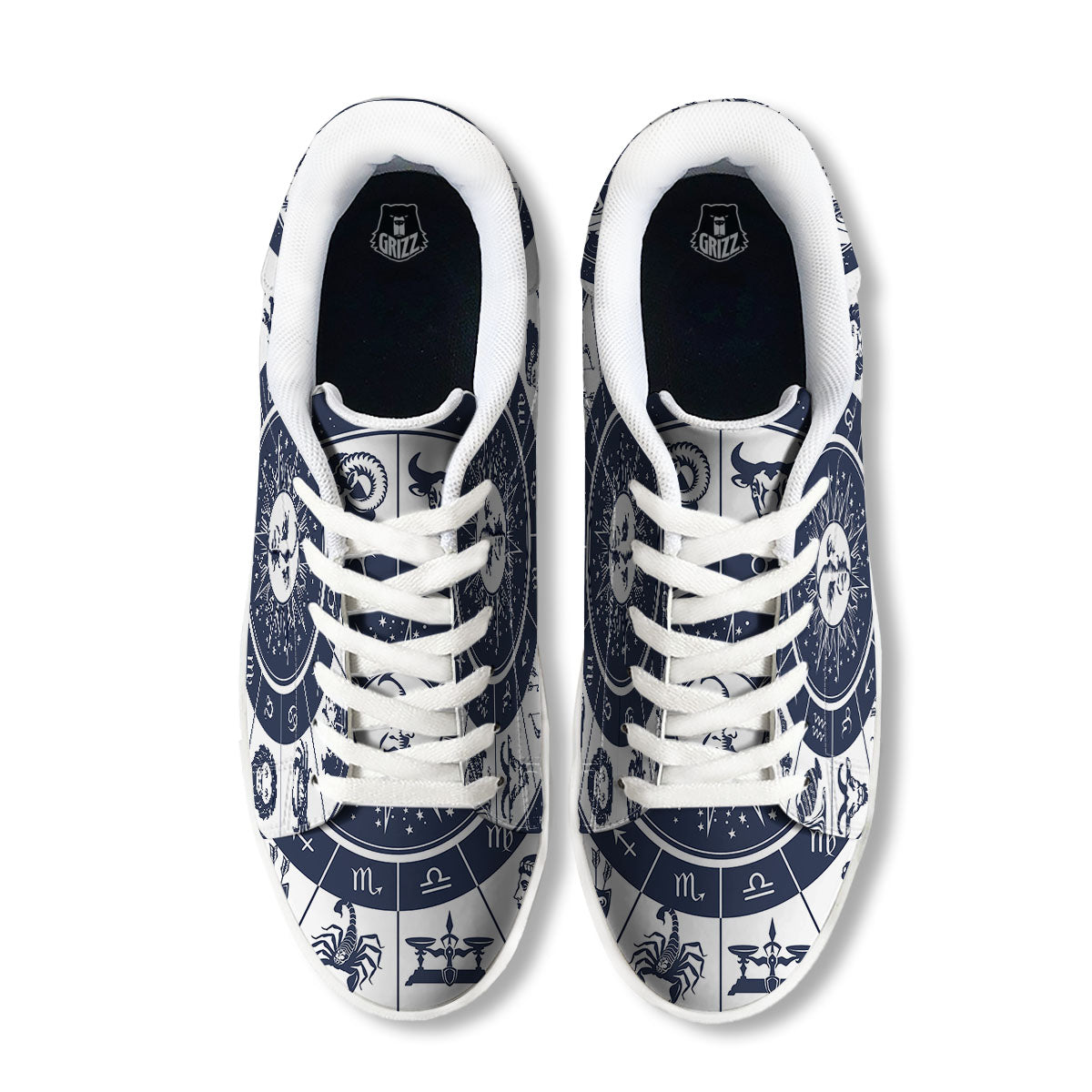 Wheel Zodiac Signs Print White Low Top Sneakers-grizzshop