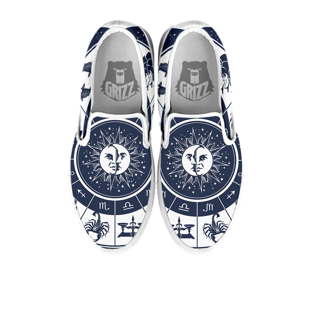 Wheel Zodiac Signs Print White Slip On Shoes-grizzshop