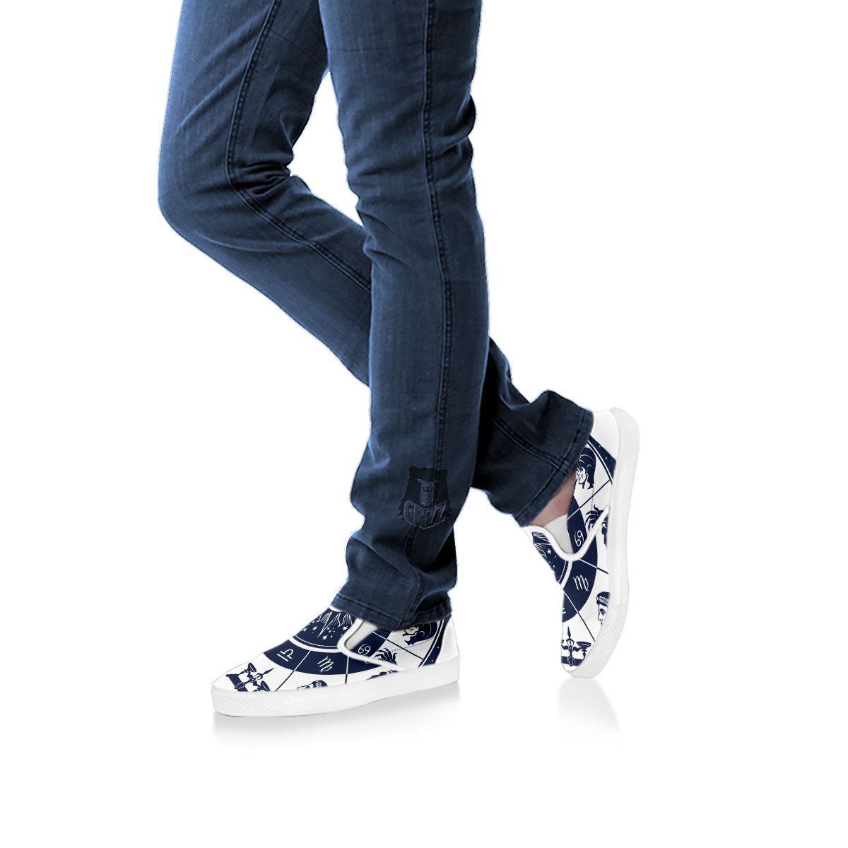 Wheel Zodiac Signs Print White Slip On Shoes-grizzshop
