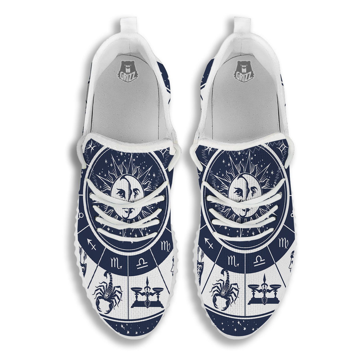 Wheel Zodiac Signs Print White Walking Shoes-grizzshop