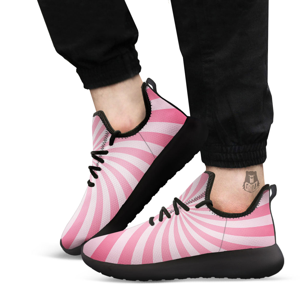 Whirlpool Spiral Pink Print Black Athletic Shoes-grizzshop