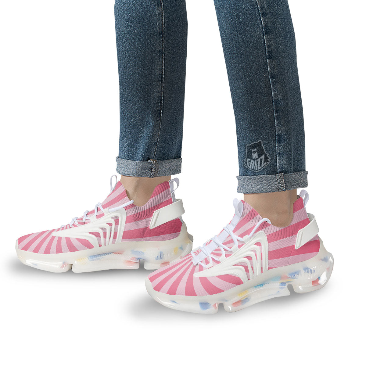 Whirlpool Spiral Pink Print White Gym Shoes-grizzshop
