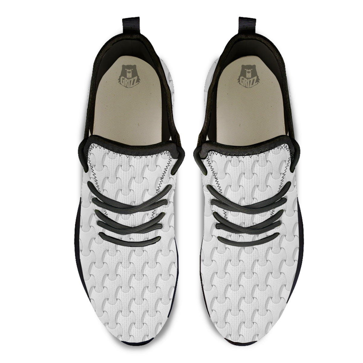 White Abstract 3D Geometric Print Pattern Black Athletic Shoes-grizzshop