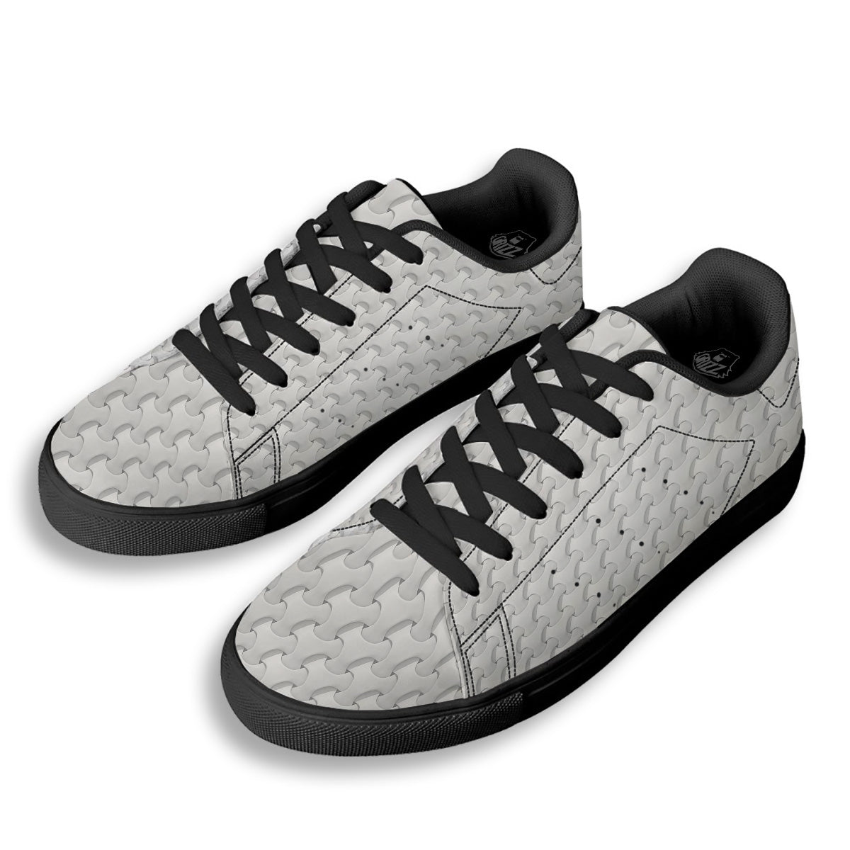 White Abstract 3D Geometric Print Pattern Black Low Top Sneakers-grizzshop