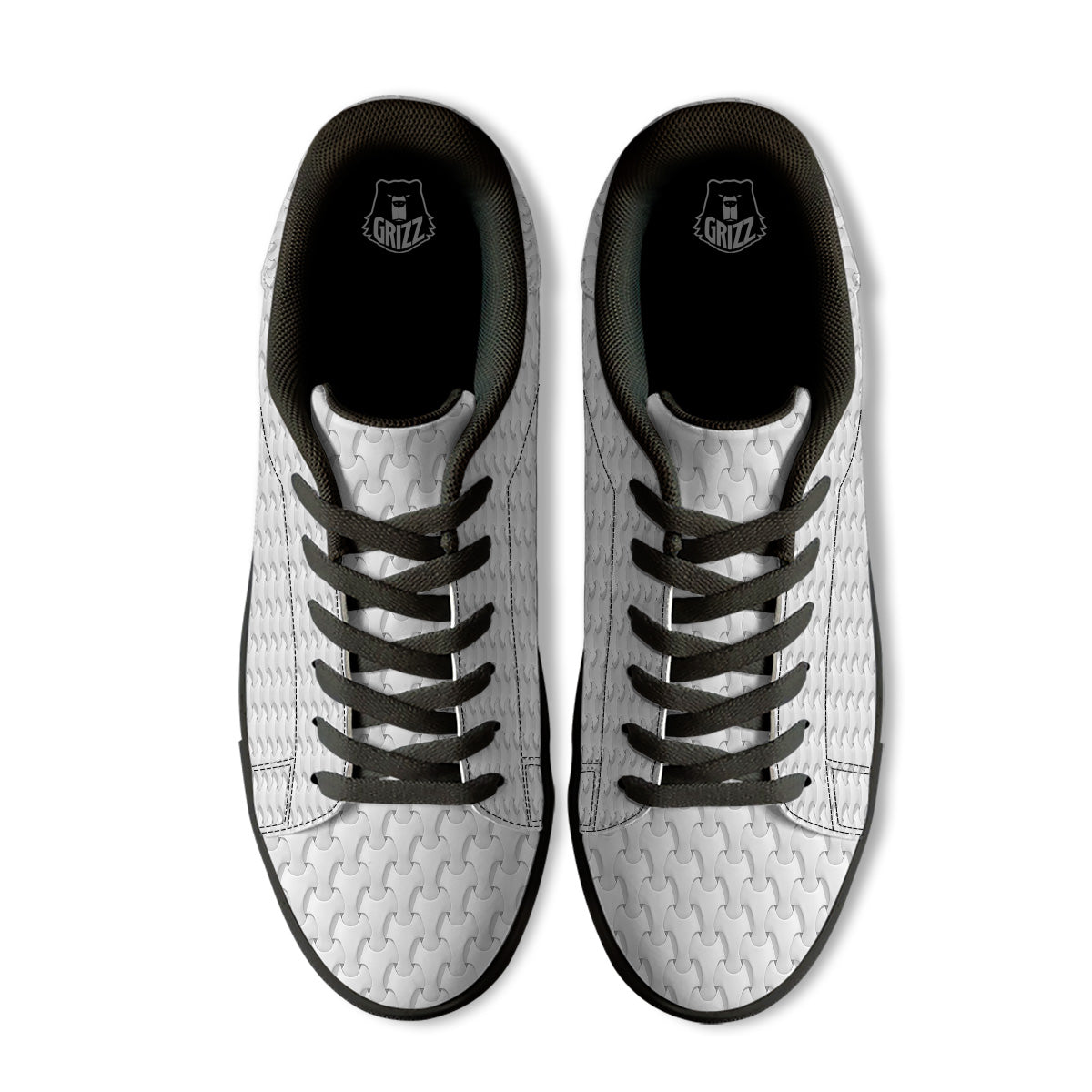 White Abstract 3D Geometric Print Pattern Black Low Top Sneakers-grizzshop