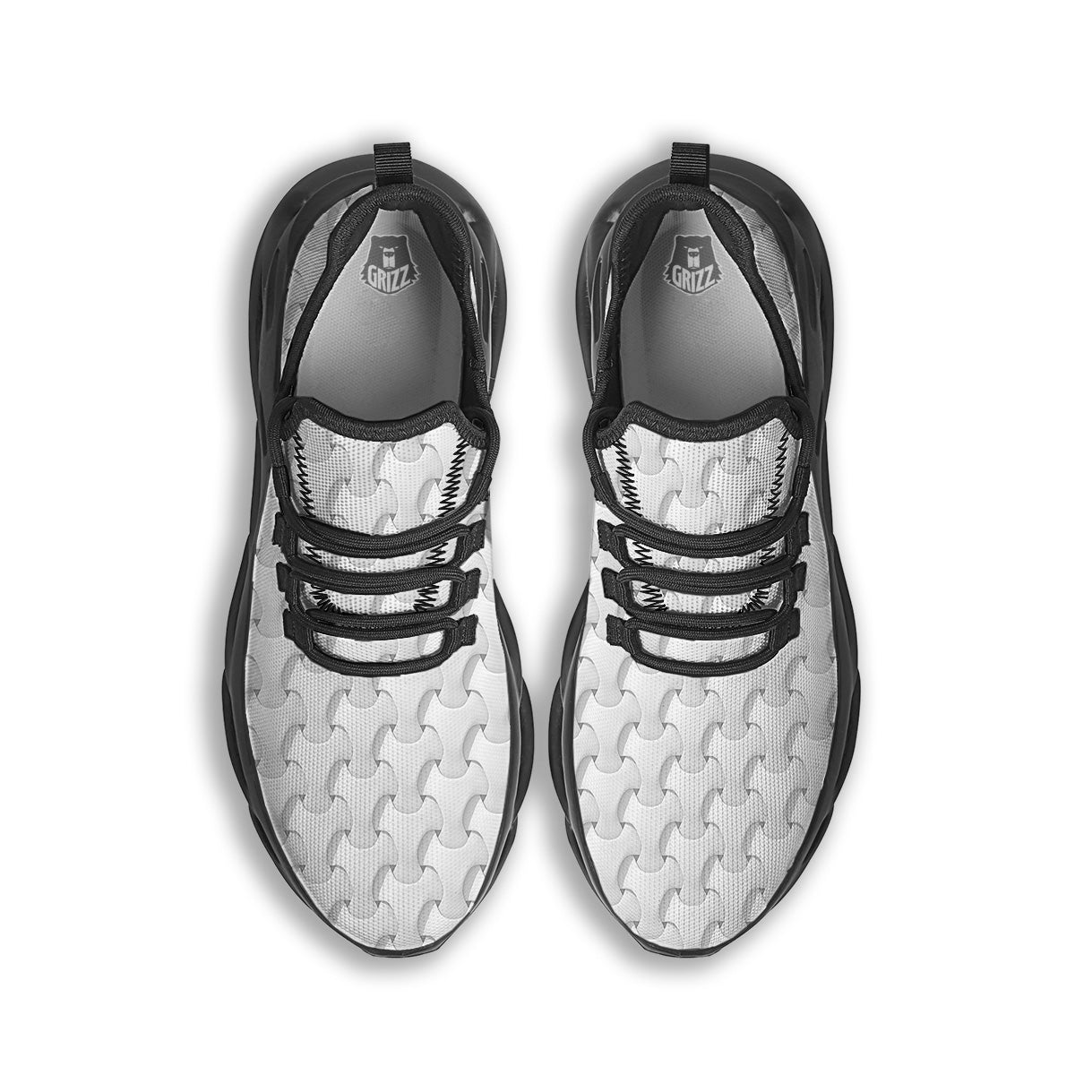 White Abstract 3D Geometric Print Pattern Black Running Shoes-grizzshop
