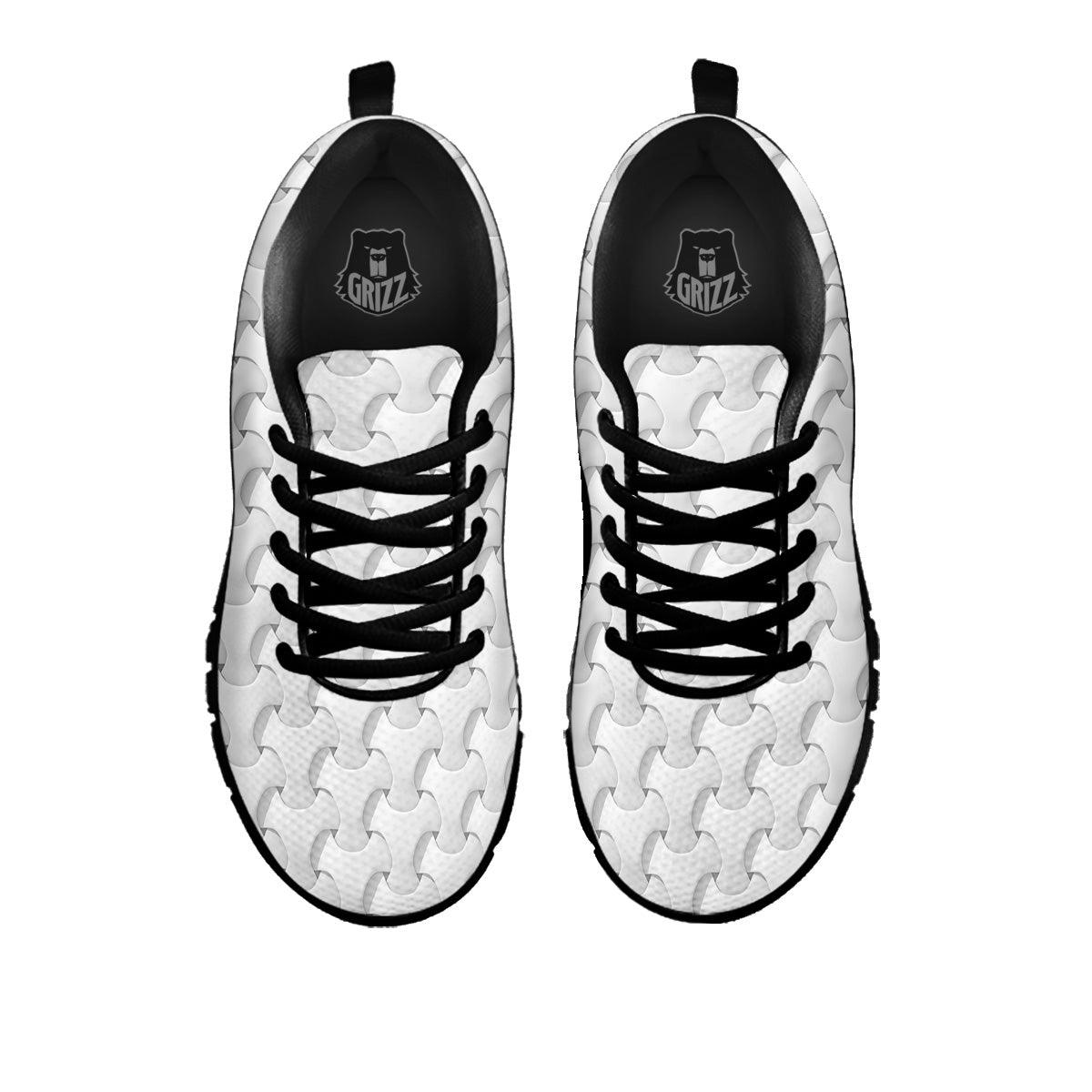 White Abstract 3D Geometric Print Pattern Black Sneaker-grizzshop