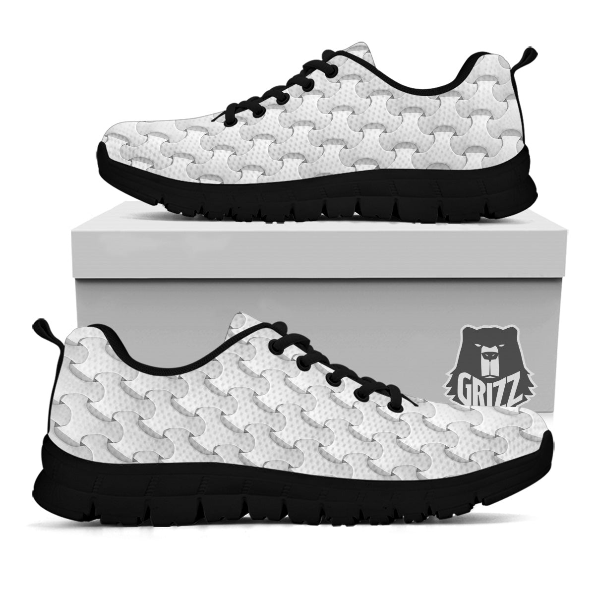 White Abstract 3D Geometric Print Pattern Black Sneaker-grizzshop