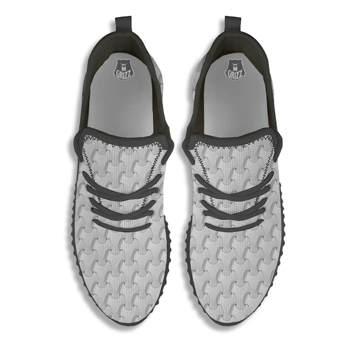 White Abstract 3D Geometric Print Pattern Black Walking Shoes-grizzshop